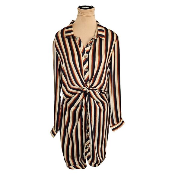 Heartloom Tina Striped Twist-Front Collared Shirt Dress Sz M - Picture 3 of 12